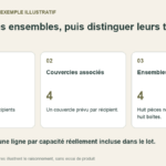 Schéma original de décompte : quatre corps et quatre couvercles représentent quatre ensembles complets ; leurs capacités sont à relever séparément.